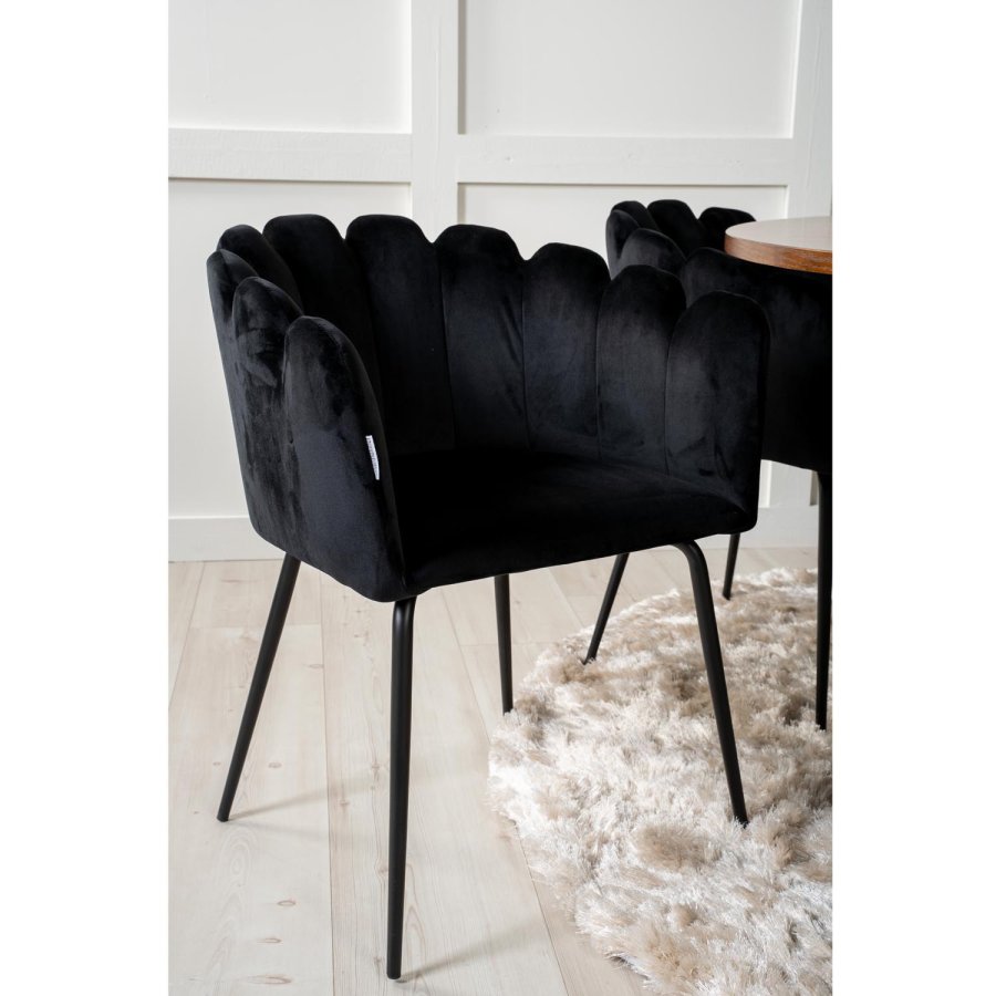 VENTURE DESIGN Copenhagen Esstisch-Set mit 4 Stühlen – braunes Furnier/schwarzes Metall und schwarzer Samt/schwarzes Metall