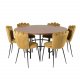 VENTURE DESIGN Copenhagen spisebordsett, m. 4 stoler - brun finer/svart metall og gul flyel/svart metall