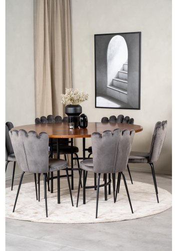 VENTURE DESIGN Copenhagen spisebordsett, m. 4 stoler - brun finer/svart metall og gr flyel/svart metall