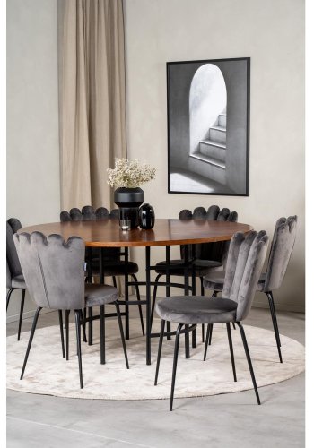 VENTURE DESIGN Copenhagen spisebordsett, m. 4 stoler - brun finer/svart metall og gr flyel/svart metall