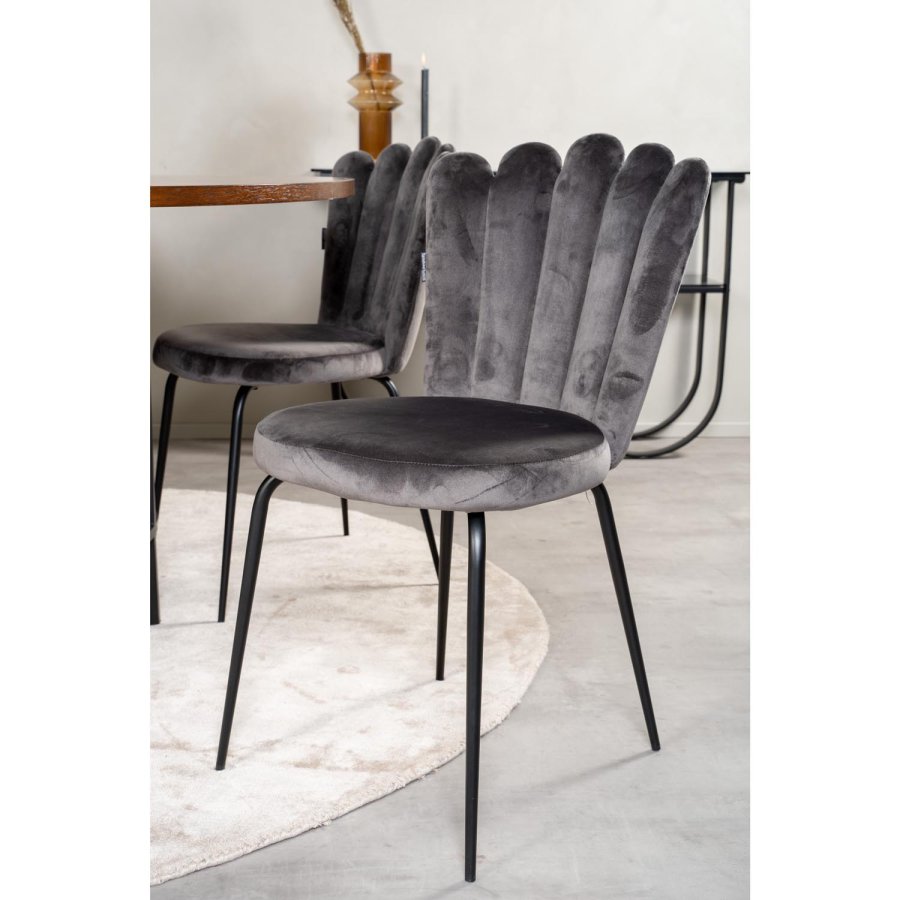 VENTURE DESIGN Copenhagen spisebordsett, m. 4 stoler - brun finer/svart metall og gr flyel/svart metall