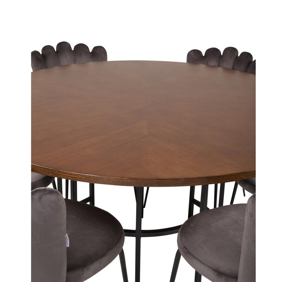 VENTURE DESIGN Copenhagen spisebordsett, m. 4 stoler - brun finer/svart metall og gr flyel/svart metall