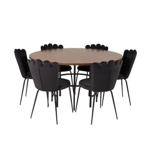 VENTURE DESIGN Copenhagen Matbordsset, med 4 Stolar - Brun Fanér / Svart Metall och Svart Sammet / Svart Metall