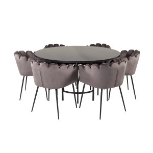 VENTURE DESIGN Copenhagen Matbordsset, med 4 Stolar - Svart Fanér / Svart Metall och Gr Sammet / Svart Metall