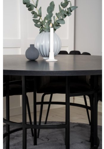 VENTURE DESIGN Copenhagen Esstischset mit 4 Stühlen – schwarzes Furnier/schwarzes Metall und grauer Samt/schwarzes Metall