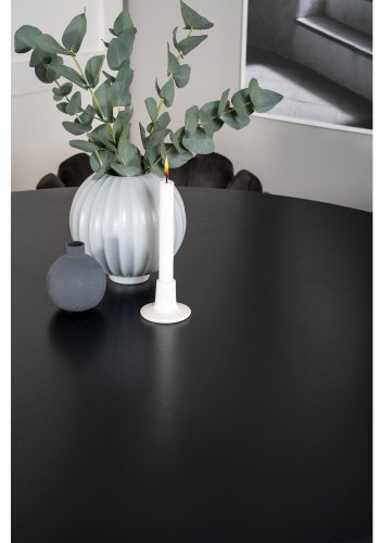 VENTURE DESIGN Copenhagen Esstischset mit 4 Stühlen – schwarzes Furnier/schwarzes Metall und grauer Samt/schwarzes Metall