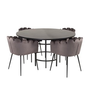 VENTURE DESIGN Copenhagen Matbordsset, med 4 Stolar - Svart Fanér / Svart Metall och Gr Sammet / Svart Metall