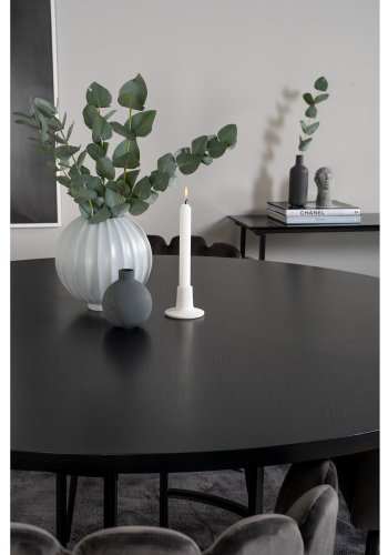 VENTURE DESIGN Copenhagen Esstischset mit 4 Stühlen – schwarzes Furnier/schwarzes Metall und grauer Samt/schwarzes Metall