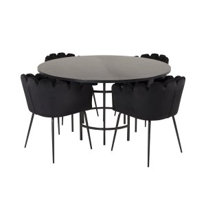VENTURE DESIGN Copenhagen Matbordsset, med 4 Stolar - Svart Fanér / Svart Metall och Svart Sammet / Svart Metall