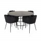 VENTURE DESIGN Copenhagen Esstischset mit 4 Stühlen – schwarzes Furnier/schwarzes Metall und schwarzer Samt/schwarzes Metall