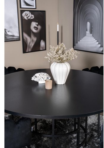 VENTURE DESIGN Copenhagen Esstischset mit 4 Stühlen – schwarzes Furnier/schwarzes Metall und schwarzer Samt/schwarzes Metall