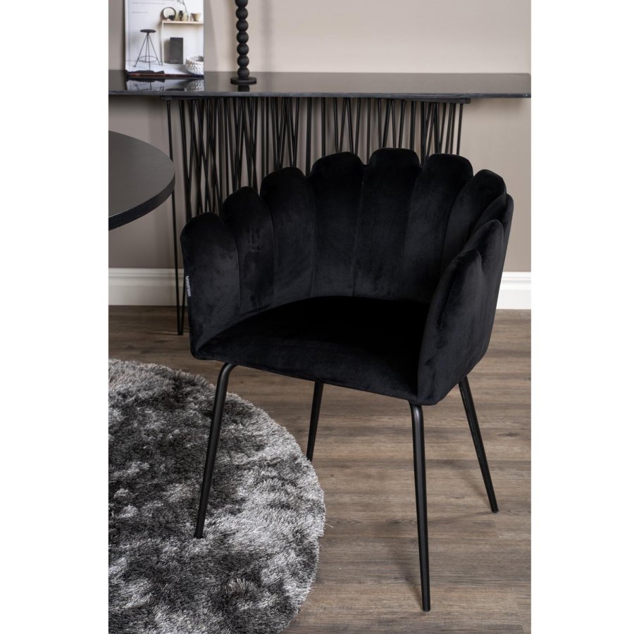 VENTURE DESIGN Copenhagen Esstischset mit 4 Stühlen – schwarzes Furnier/schwarzes Metall und schwarzer Samt/schwarzes Metall