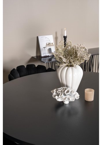 VENTURE DESIGN Copenhagen Esstischset mit 4 Stühlen – schwarzes Furnier/schwarzes Metall und schwarzer Samt/schwarzes Metall