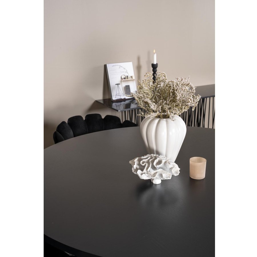 VENTURE DESIGN Copenhagen Esstischset mit 4 Stühlen – schwarzes Furnier/schwarzes Metall und schwarzer Samt/schwarzes Metall