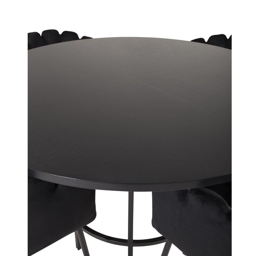 VENTURE DESIGN Copenhagen Esstischset mit 4 Stühlen – schwarzes Furnier/schwarzes Metall und schwarzer Samt/schwarzes Metall