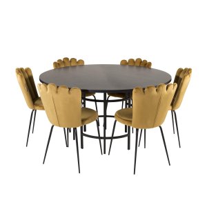 VENTURE DESIGN Copenhagen Matbord, med 4 Stolar - Svart Fanr / Svart Metall och Gul Sammet / Svart Metall