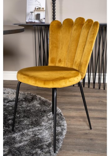 VENTURE DESIGN Copenhagen spisebordsett, m. 4 stoler - sort finér/svart metall og gul flyel/svart metall