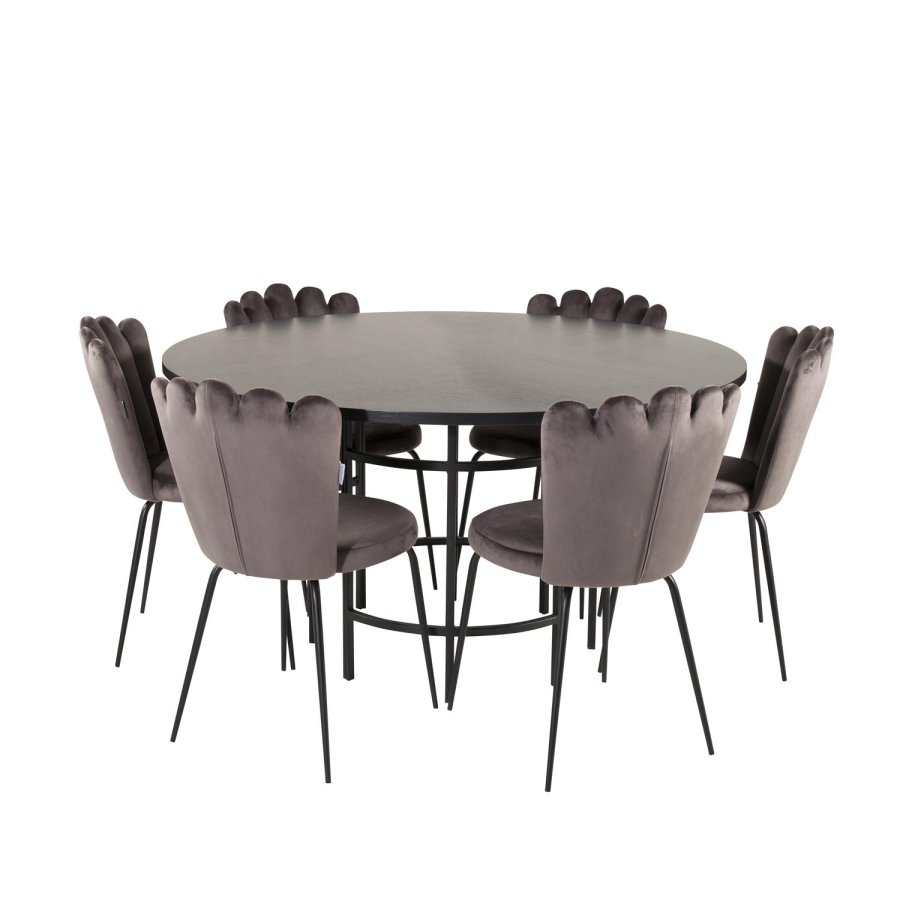 VENTURE DESIGN Copenhagen spisebordsett, m. 4 stoler - sort finér/svart metall og gr flyel/svart metall