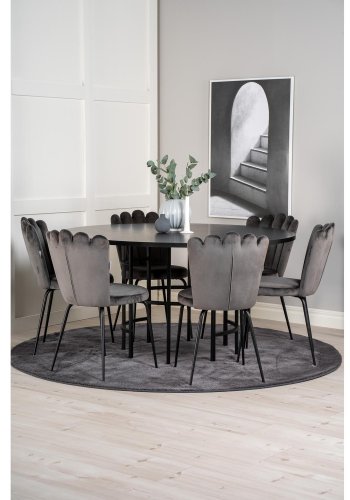 VENTURE DESIGN Copenhagen spisebordsett, m. 4 stoler - sort finér/svart metall og gr flyel/svart metall