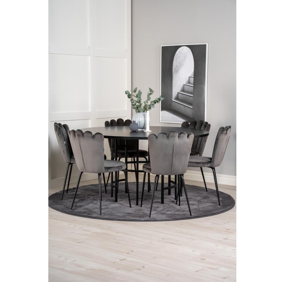 VENTURE DESIGN Copenhagen spisebordsett, m. 4 stoler - sort finér/svart metall og gr flyel/svart metall