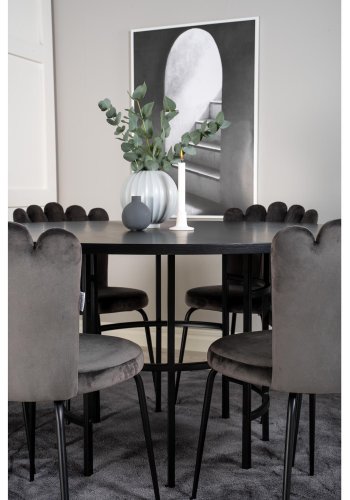VENTURE DESIGN Copenhagen spisebordsett, m. 4 stoler - sort finér/svart metall og gr flyel/svart metall