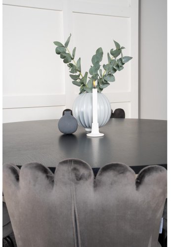 VENTURE DESIGN Copenhagen spisebordsett, m. 4 stoler - sort finér/svart metall og gr flyel/svart metall