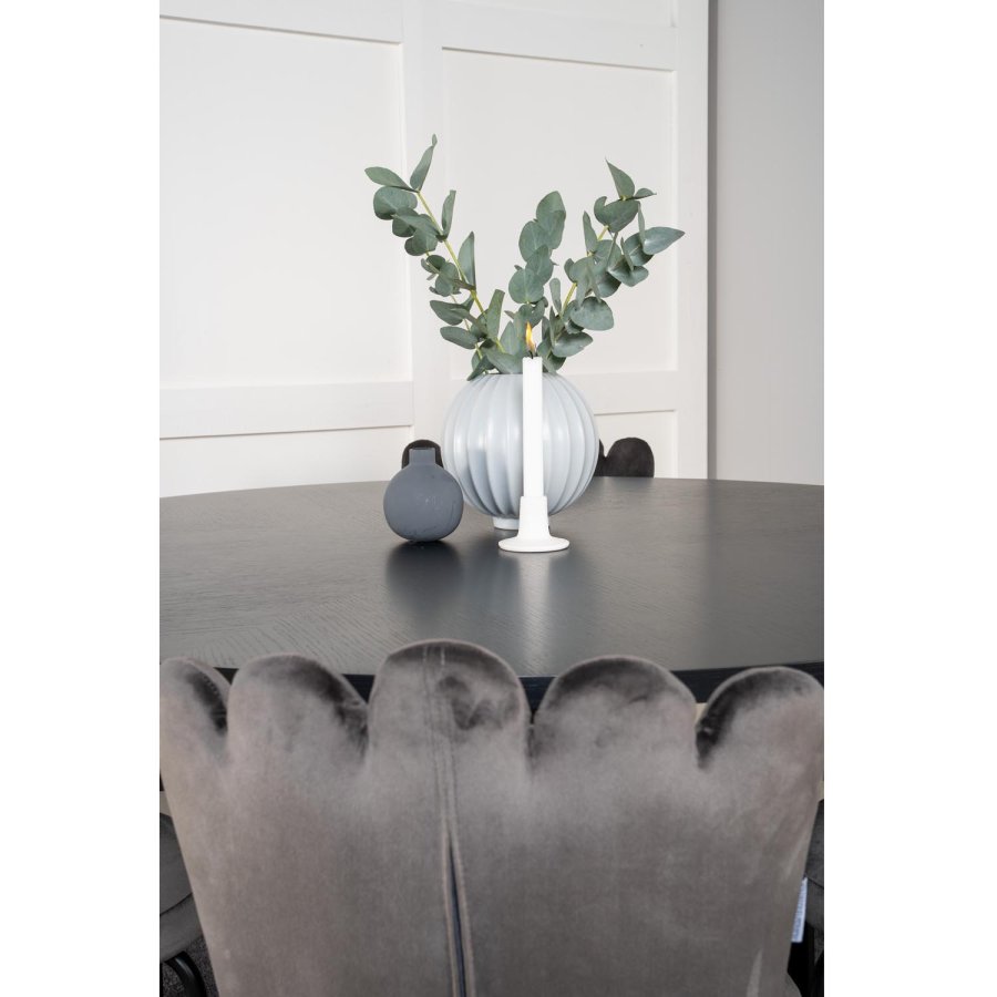 VENTURE DESIGN Copenhagen spisebordsett, m. 4 stoler - sort finér/svart metall og gr flyel/svart metall