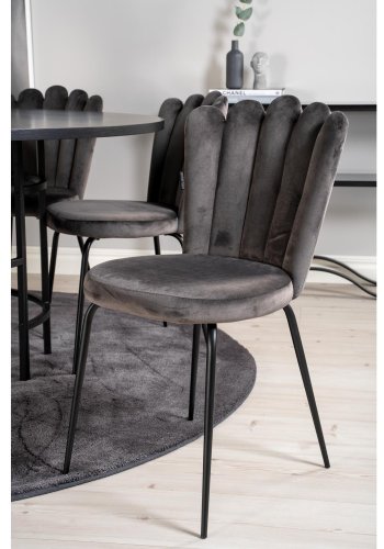 VENTURE DESIGN Copenhagen spisebordsett, m. 4 stoler - sort finér/svart metall og gr flyel/svart metall