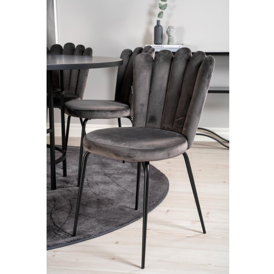 VENTURE DESIGN Copenhagen spisebordsett, m. 4 stoler - sort finér/svart metall og gr flyel/svart metall