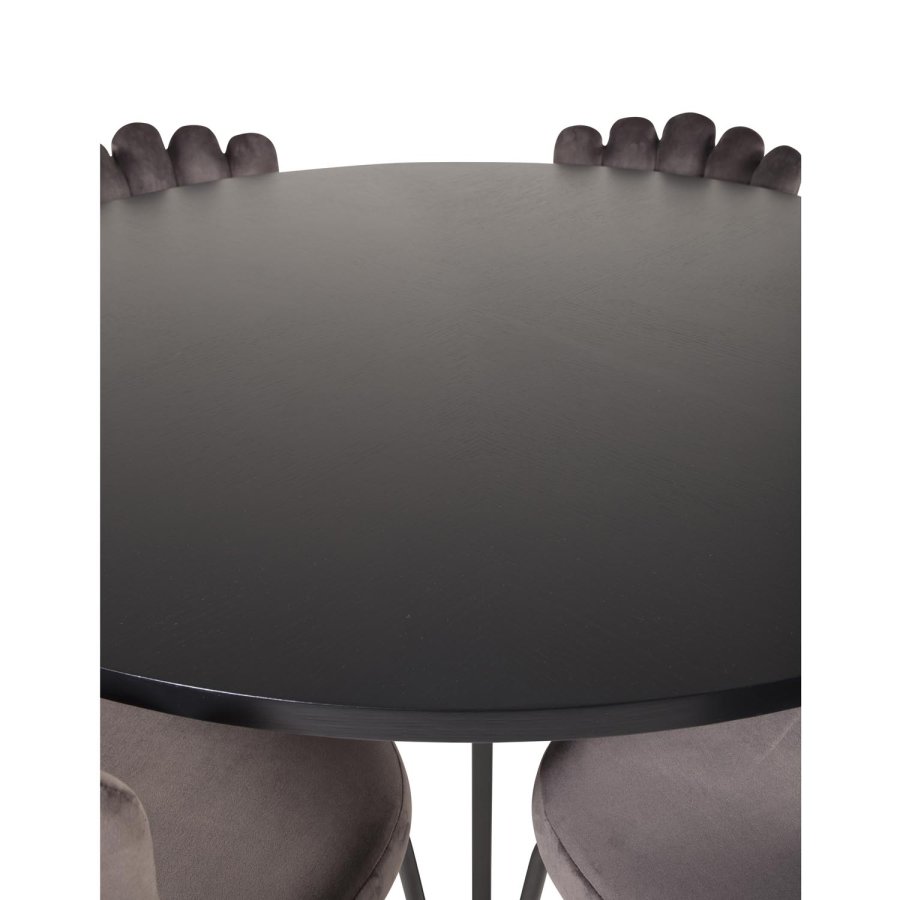 VENTURE DESIGN Copenhagen spisebordsett, m. 4 stoler - sort finér/svart metall og gr flyel/svart metall