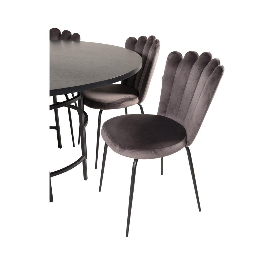 VENTURE DESIGN Copenhagen spisebordsett, m. 4 stoler - sort finér/svart metall og gr flyel/svart metall