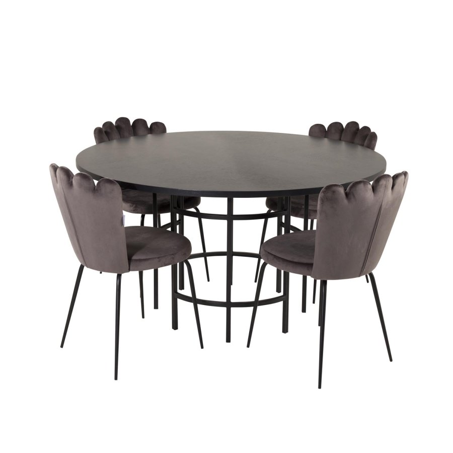 VENTURE DESIGN Copenhagen spisebordsett, m. 4 stoler - sort finér/svart metall og gr flyel/svart metall