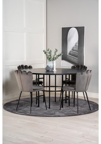 VENTURE DESIGN Copenhagen spisebordsett, m. 4 stoler - sort finér/svart metall og gr flyel/svart metall