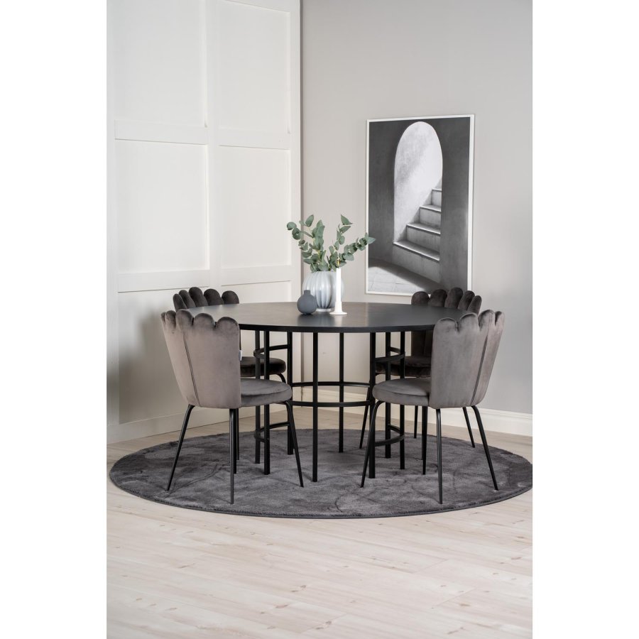 VENTURE DESIGN Copenhagen spisebordsett, m. 4 stoler - sort finér/svart metall og gr flyel/svart metall
