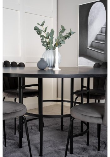 VENTURE DESIGN Copenhagen spisebordsett, m. 4 stoler - sort finér/svart metall og gr flyel/svart metall