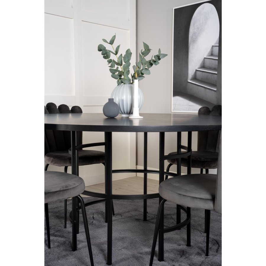 VENTURE DESIGN Copenhagen spisebordsett, m. 4 stoler - sort finér/svart metall og gr flyel/svart metall