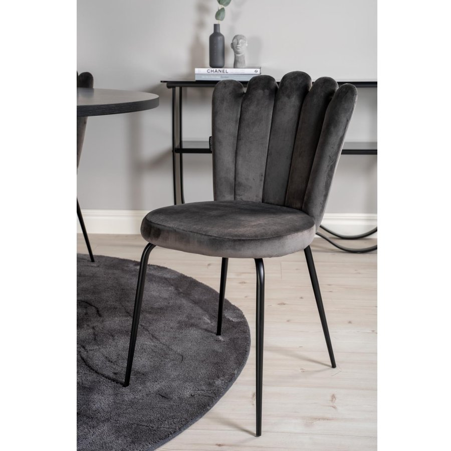 VENTURE DESIGN Copenhagen spisebordsett, m. 4 stoler - sort finér/svart metall og gr flyel/svart metall