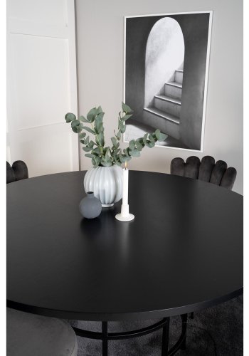 VENTURE DESIGN Copenhagen spisebordsett, m. 4 stoler - sort finér/svart metall og gr flyel/svart metall