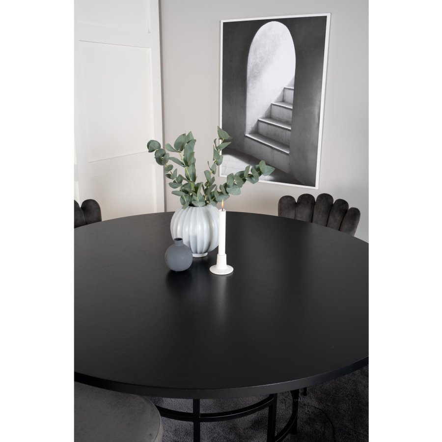 VENTURE DESIGN Copenhagen spisebordsett, m. 4 stoler - sort finér/svart metall og gr flyel/svart metall