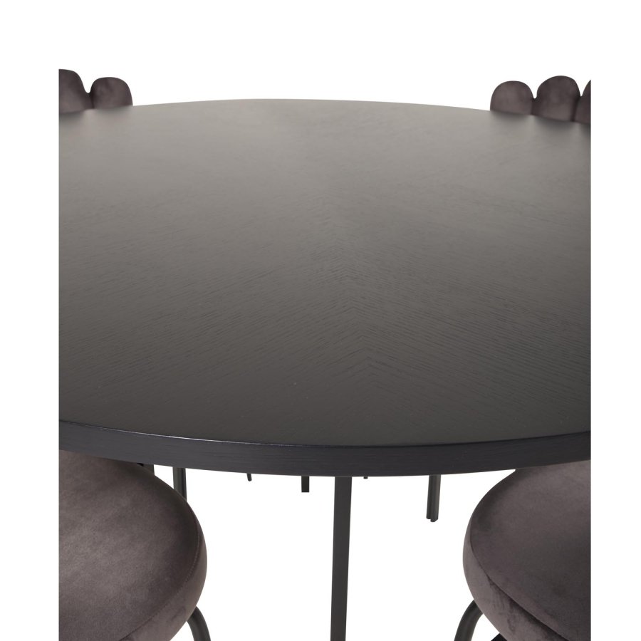 VENTURE DESIGN Copenhagen spisebordsett, m. 4 stoler - sort finér/svart metall og gr flyel/svart metall