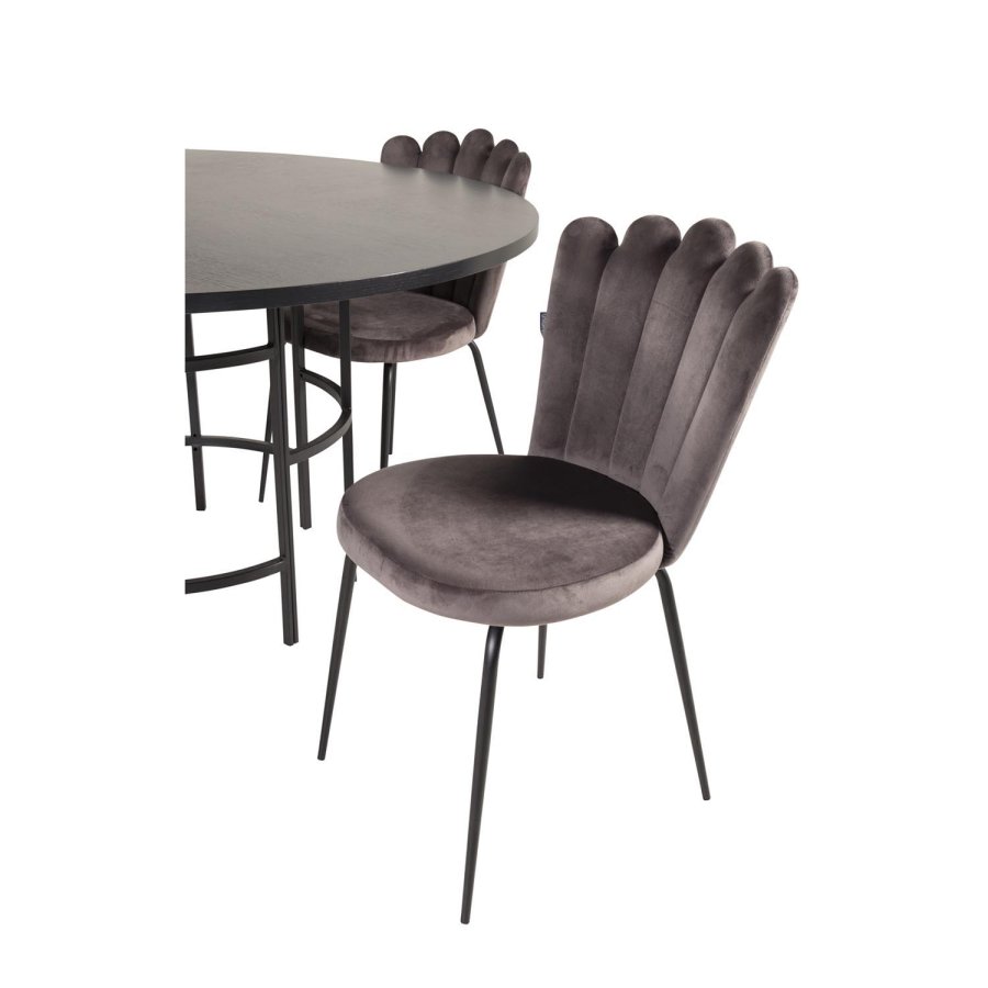 VENTURE DESIGN Copenhagen spisebordsett, m. 4 stoler - sort finér/svart metall og gr flyel/svart metall