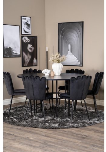 VENTURE DESIGN Copenhagen spisebordsett, m. 4 stoler - sort finér/svart metall og sort flyel/svart metall