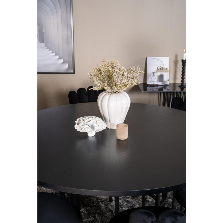 VENTURE DESIGN Copenhagen spisebordsett, m. 4 stoler - sort finér/svart metall og sort flyel/svart metall