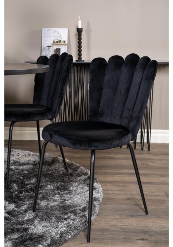 VENTURE DESIGN Copenhagen spisebordsett, m. 4 stoler - sort finér/svart metall og sort flyel/svart metall