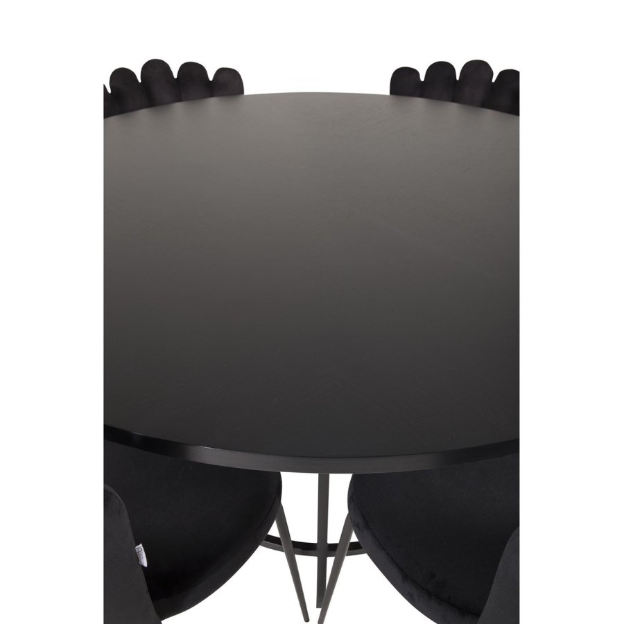 VENTURE DESIGN Copenhagen spisebordsett, m. 4 stoler - sort finér/svart metall og sort flyel/svart metall