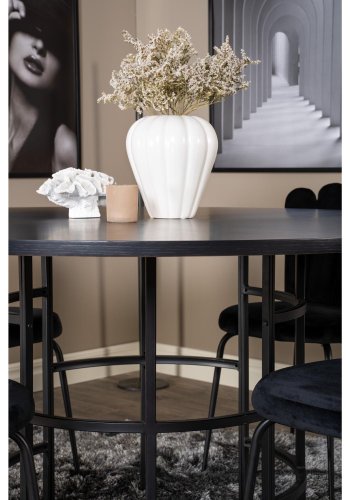 VENTURE DESIGN Copenhagen spisebordsett, m. 4 stoler - sort finér/svart metall og sort flyel/svart metall