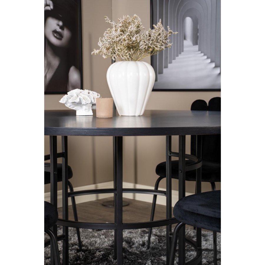 VENTURE DESIGN Copenhagen spisebordsett, m. 4 stoler - sort finér/svart metall og sort flyel/svart metall