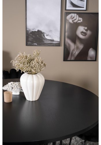 VENTURE DESIGN Copenhagen spisebordsett, m. 4 stoler - sort finér/svart metall og sort flyel/svart metall