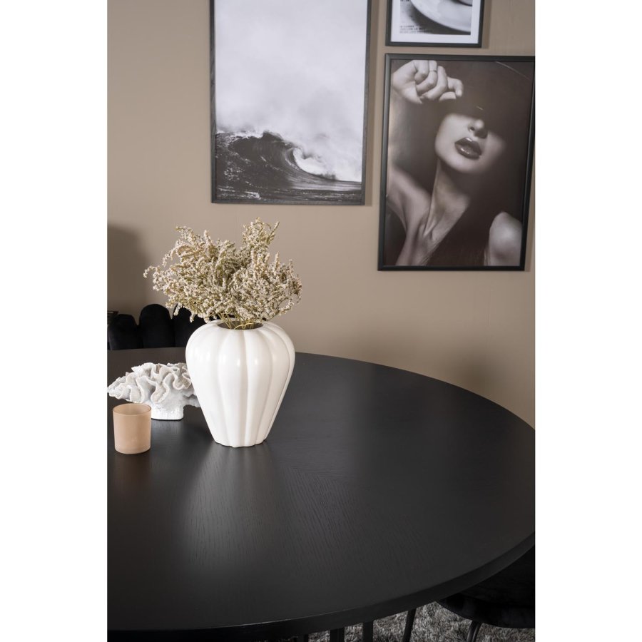 VENTURE DESIGN Copenhagen spisebordsett, m. 4 stoler - sort finér/svart metall og sort flyel/svart metall