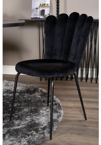 VENTURE DESIGN Copenhagen spisebordsett, m. 4 stoler - sort finér/svart metall og sort flyel/svart metall